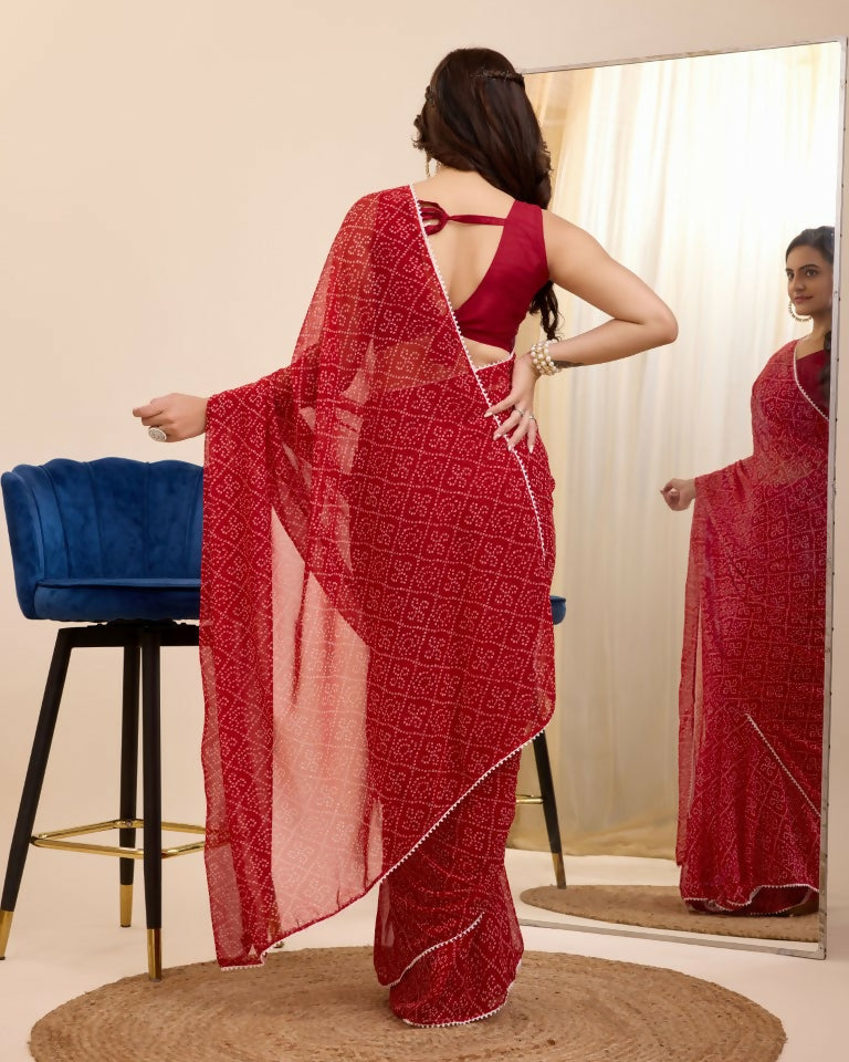 Maroon Georgette Designer Printed Ready To Wear Saree - Ibiza | Grab2Buy