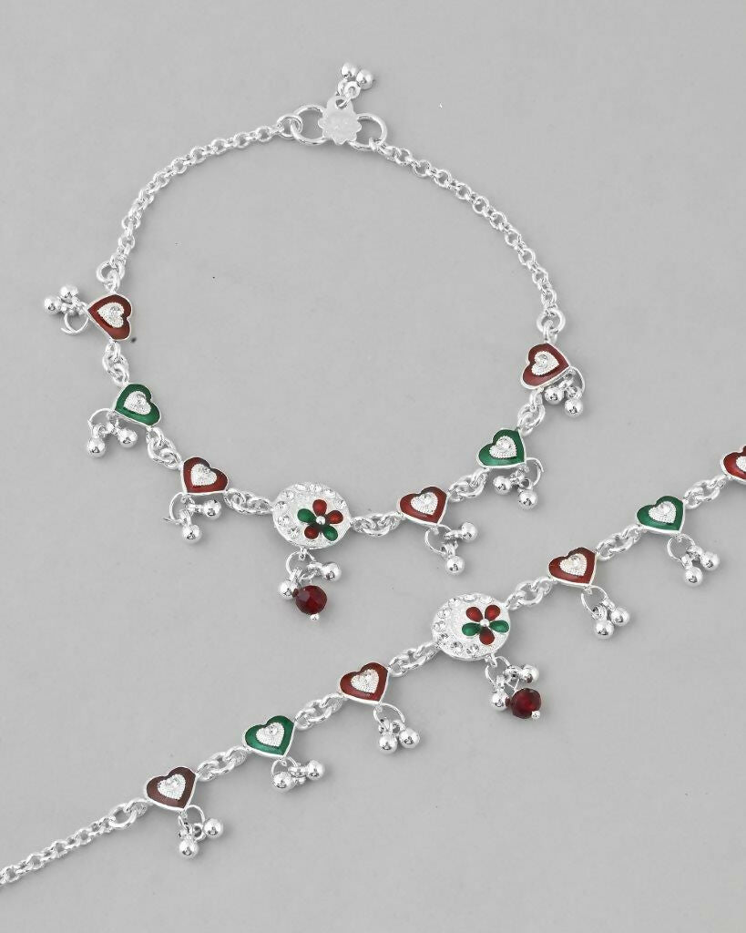 VOJ Set of 2 Stone Studded Heart Shaped Traditional Anklet | Grab2Buy