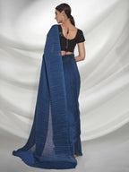 Teal Georgette Solid Texture Saree With Unstitched Blouse Piece - Rajal | Grab2Buy
