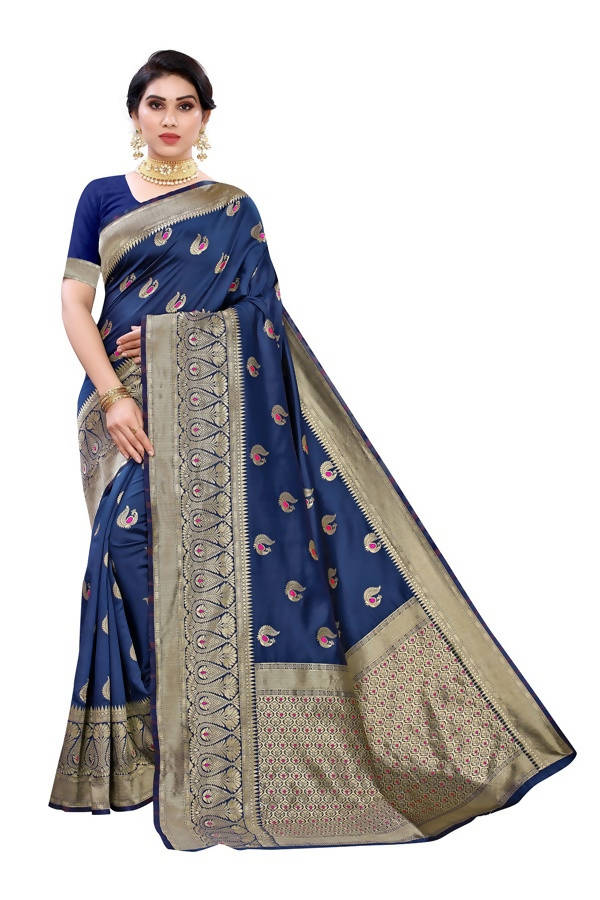 Vamika Banarasi Jacquard Weaving Blue Saree (Siri Blue) | Grab2Buy