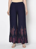 Aniyah Rayon Navy Blue Color Block Print Flared Slip-On Palazzo (AN-216K) | Grab2Buy