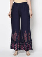 Aniyah Rayon Navy Blue Color Block Print Flared Slip-On Palazzo (AN-216K) | Grab2Buy