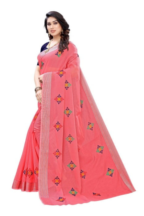 Vamika Chanderi Cotton Embroidery Red Saree (Dixa Red) | Grab2Buy
