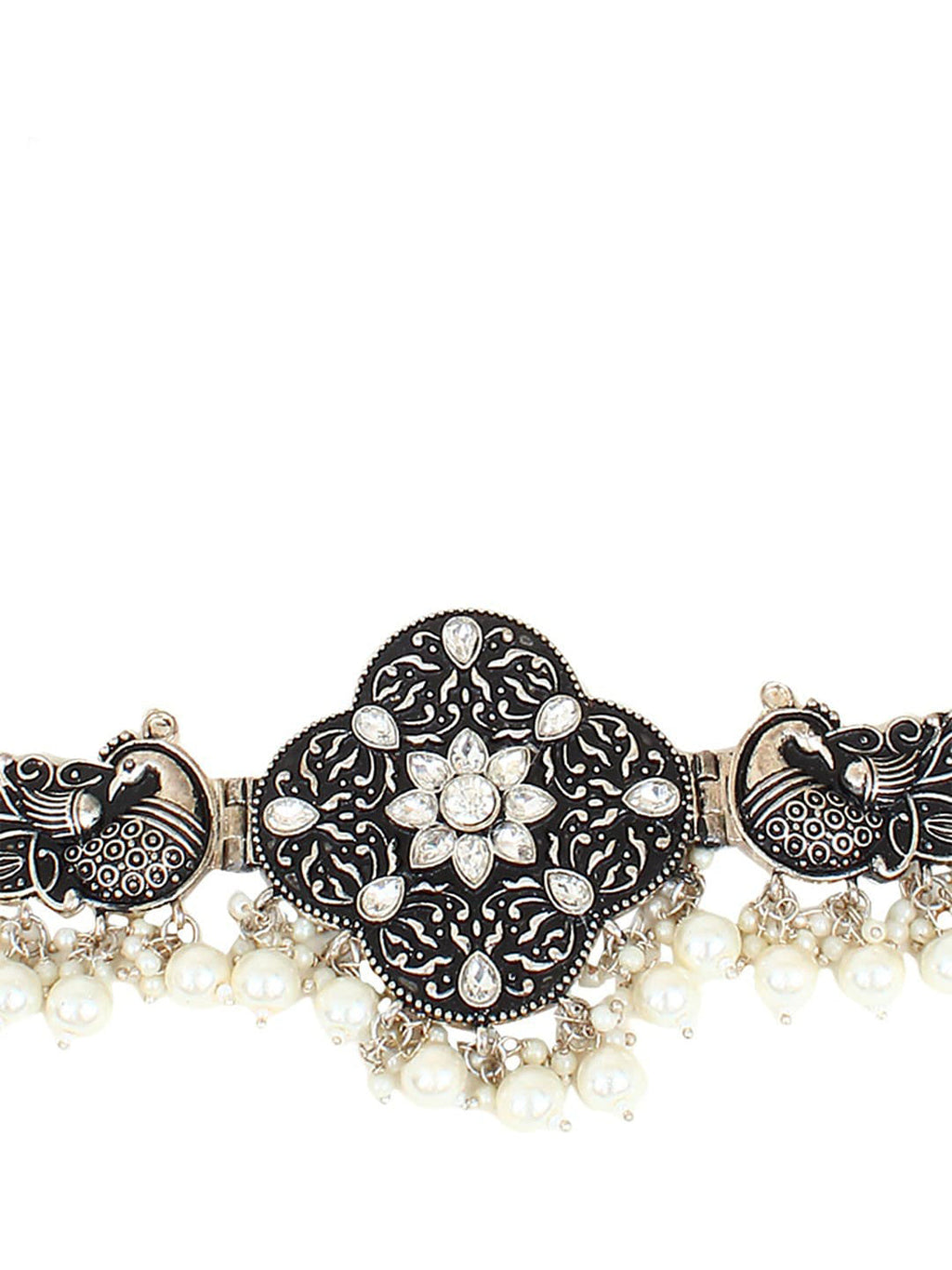Cardinal Silver-Toned Black Colored Oxidized Choker Jewellery Set | Grab2Buy
