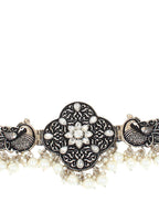 Cardinal Silver-Toned Black Colored Oxidized Choker Jewellery Set | Grab2Buy