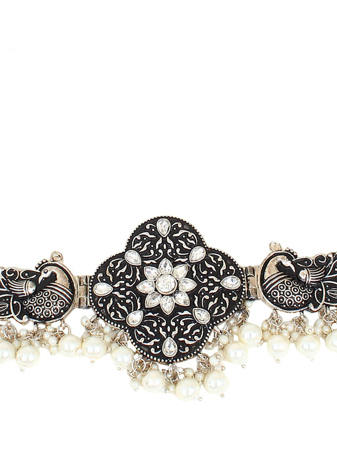 Cardinal Silver-Toned Black Colored Oxidized Choker Jewellery Set | Grab2Buy