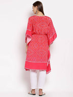 Myshka Women's Pink Cotton Printed 3/4 Sleeve V Neck Casual Kaftan | Grab2Buy