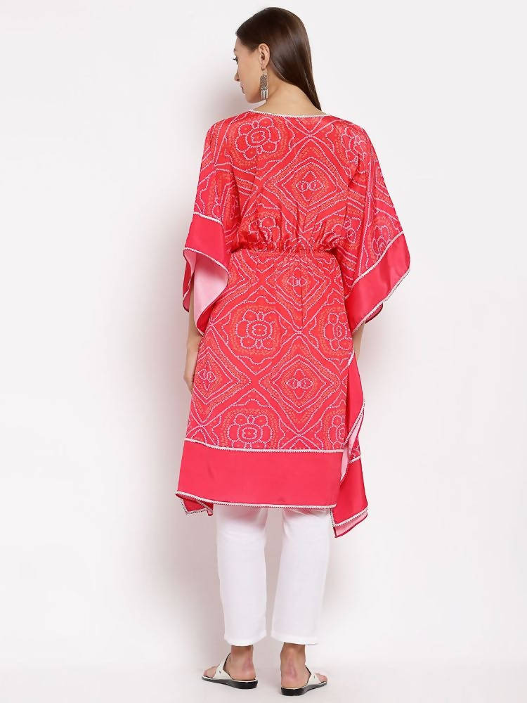 Myshka Women's Pink Cotton Printed 3/4 Sleeve V Neck Casual Kaftan | Grab2Buy