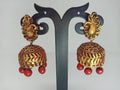 Terracotta Peacock Stud Ethnic Jhumkas-Gold Red | Grab2Buy