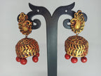 Terracotta Peacock Stud Ethnic Jhumkas-Gold Red | Grab2Buy