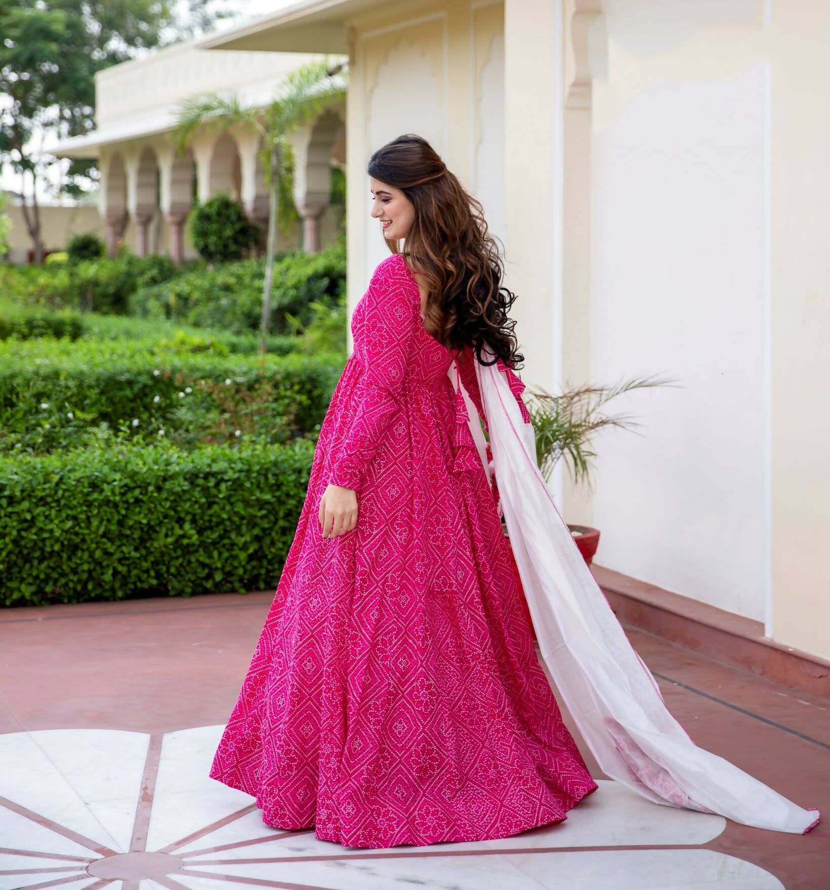 Pink Pure Maslin Bandhej Print Work Stitched Suit With Dupatta - Anbazaar | Grab2Buy