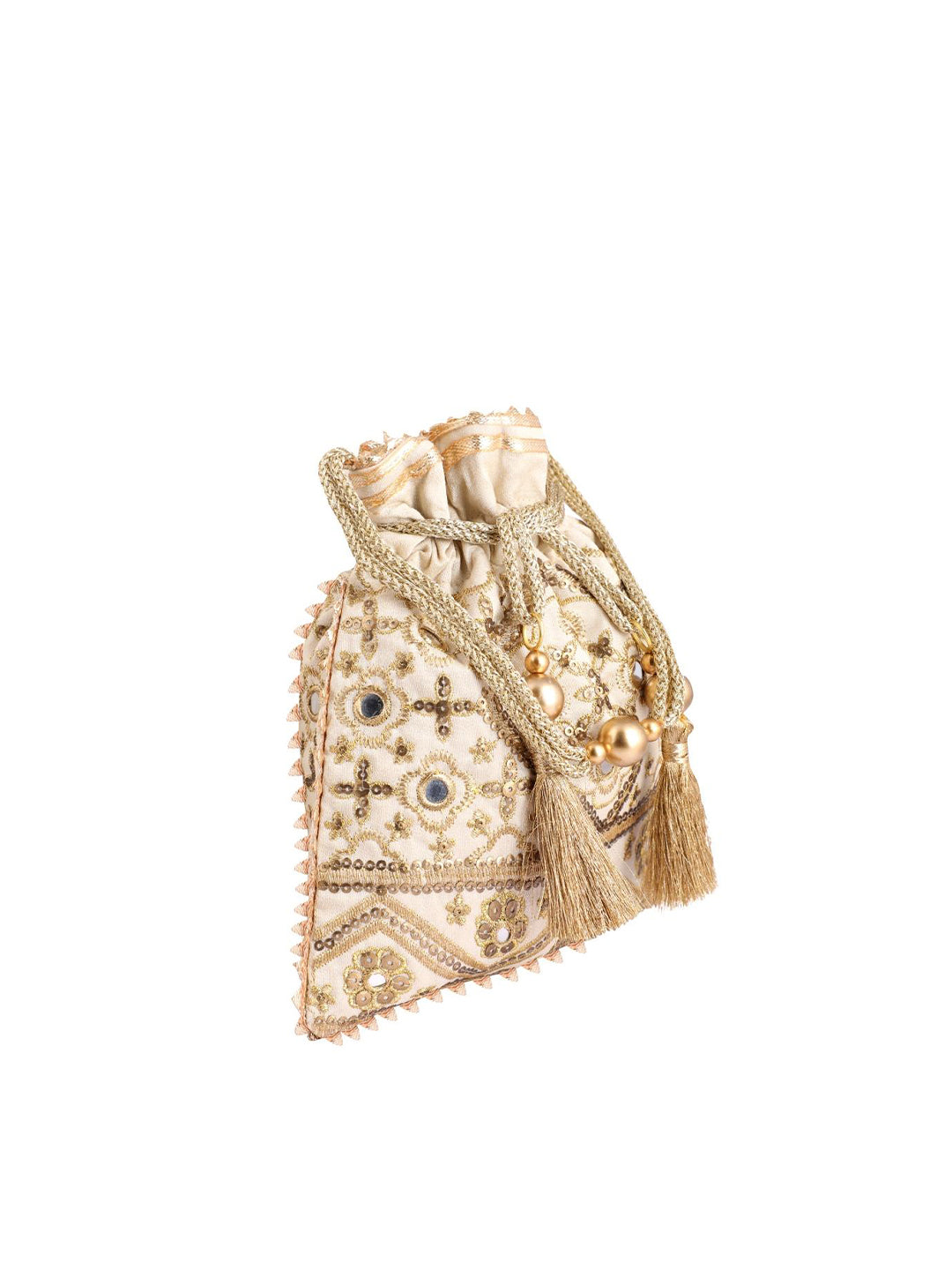 Masq Beige Embellished Embroidered Potli Clutch | Grab2Buy