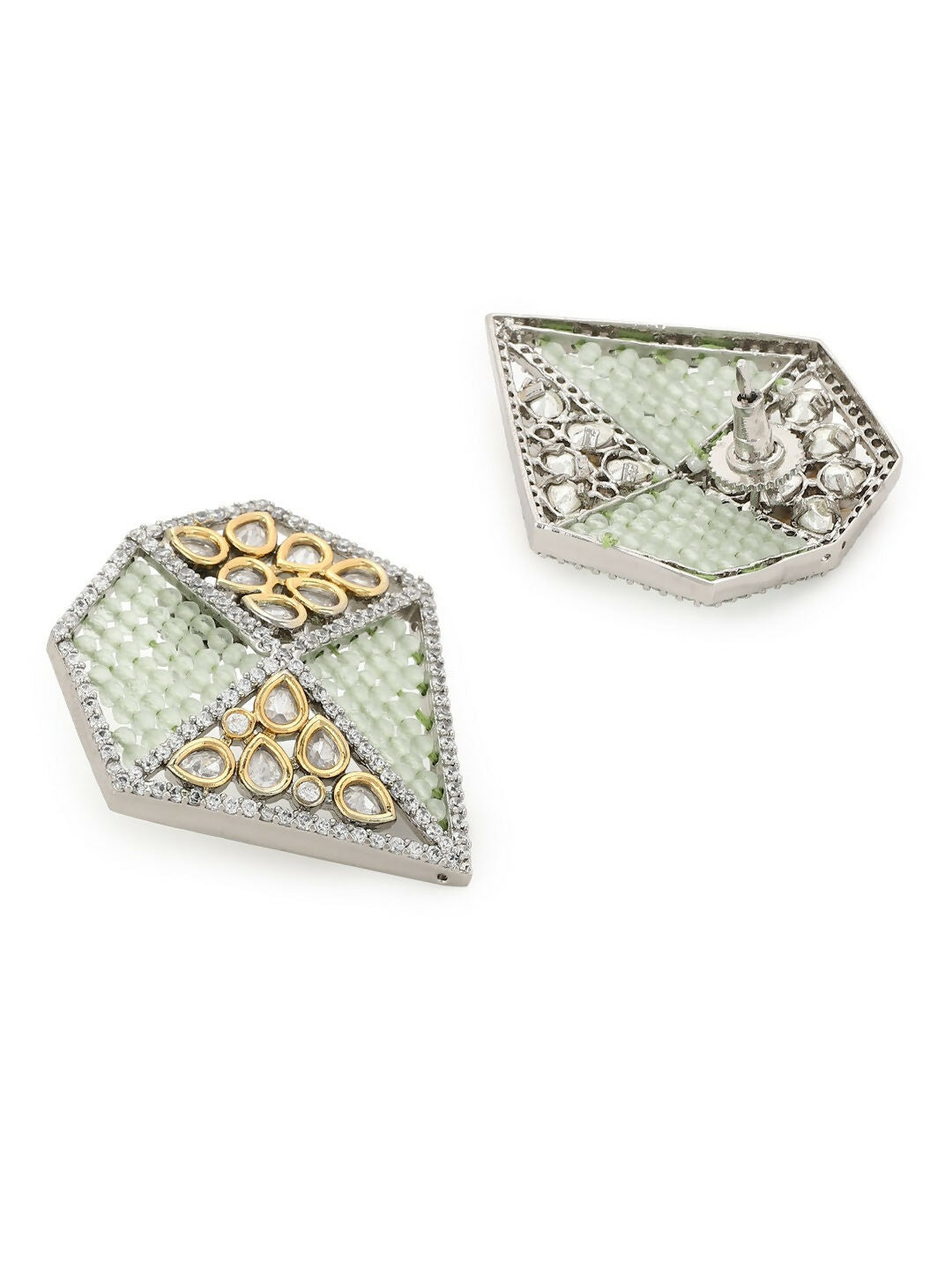 Kundan and Beaded Onyx Earrings in Green- Ruby Raang | Grab2Buy