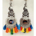 MS Fashion India Peacock Design Mirror Chandbali Silk Thread Party Wear Earrings | Grab2Buy