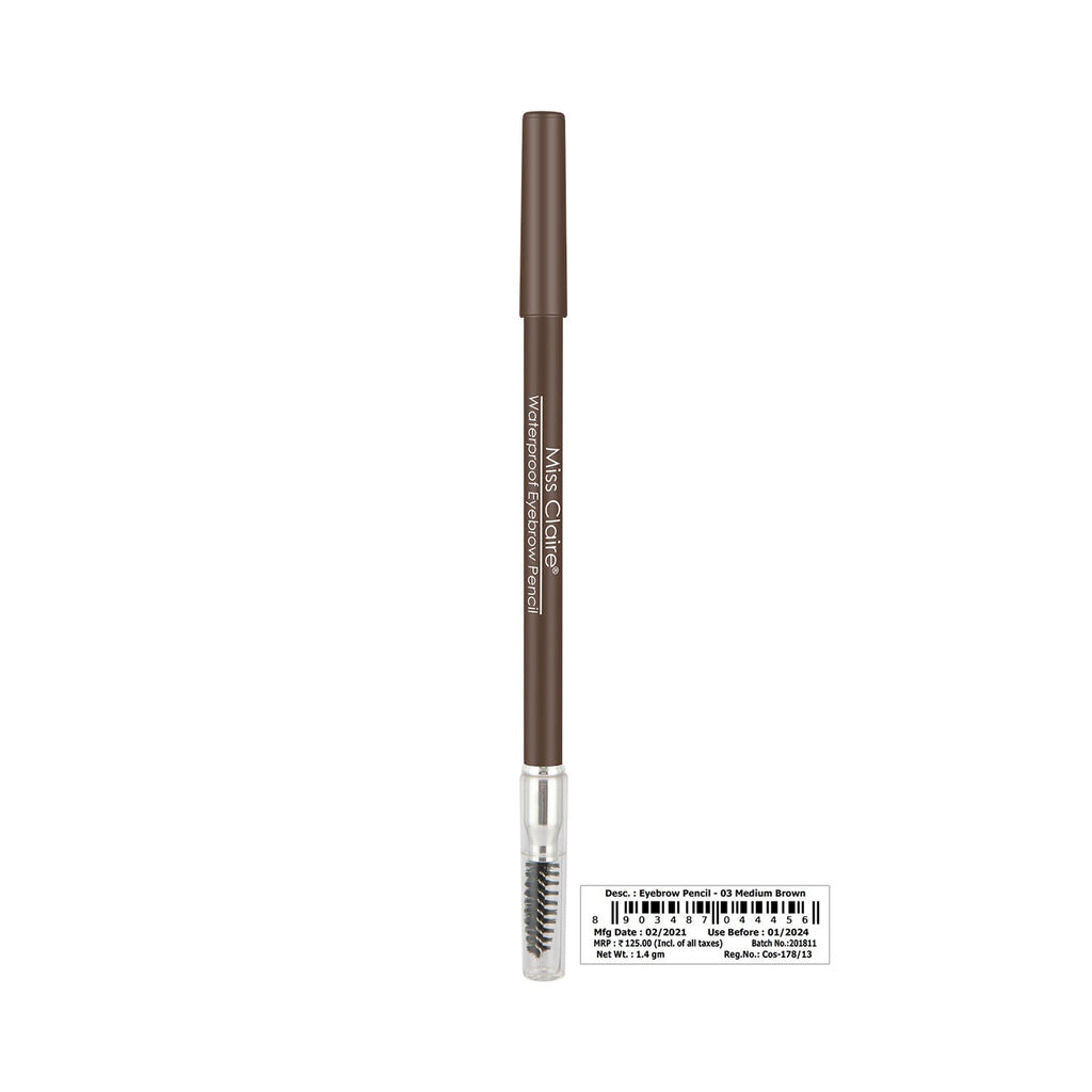 Miss Claire Waterproof Eyebrow Pencil With Mascara Brush - 03 Medium Brown | Grab2Buy