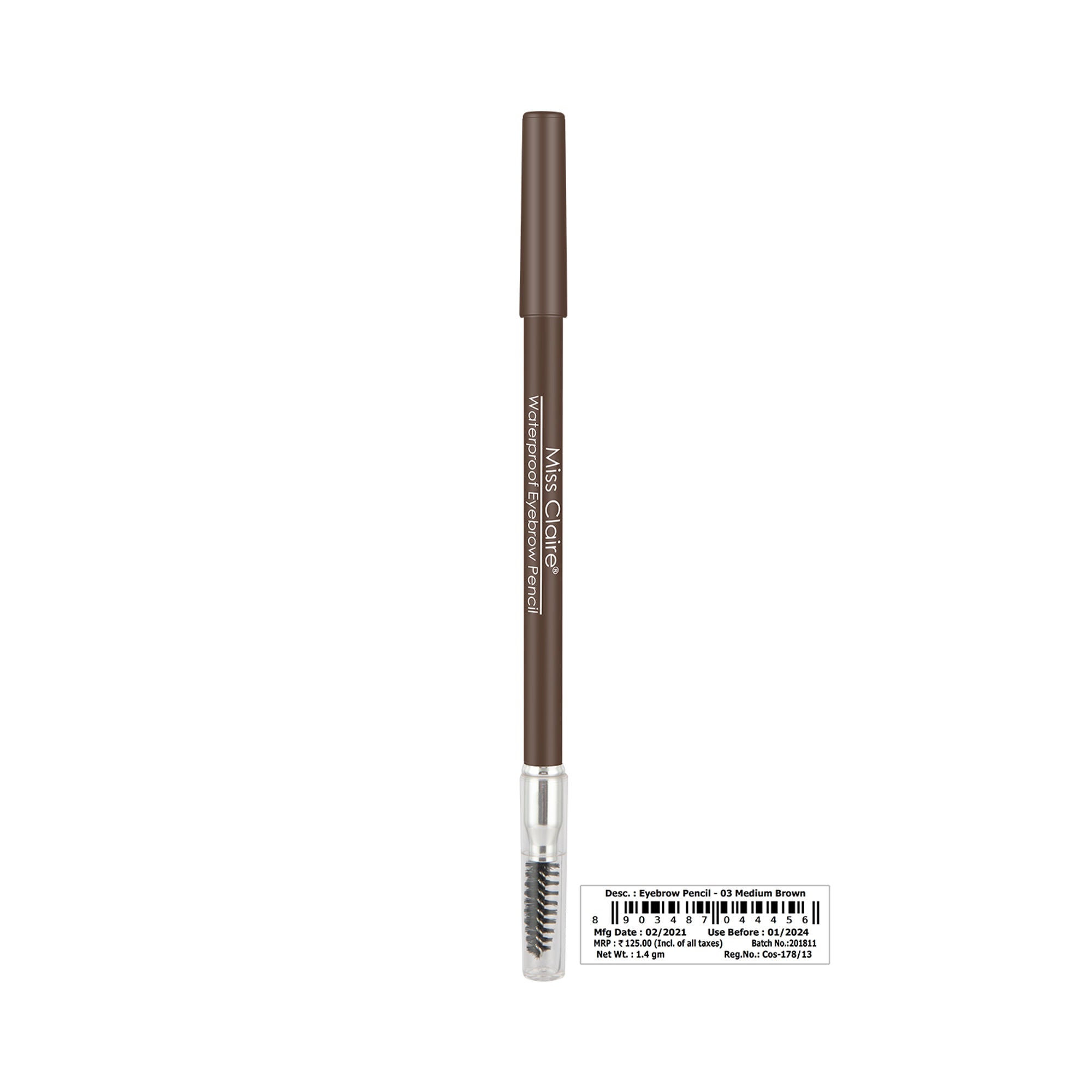 Miss Claire Waterproof Eyebrow Pencil With Mascara Brush - 03 Medium Brown | Grab2Buy