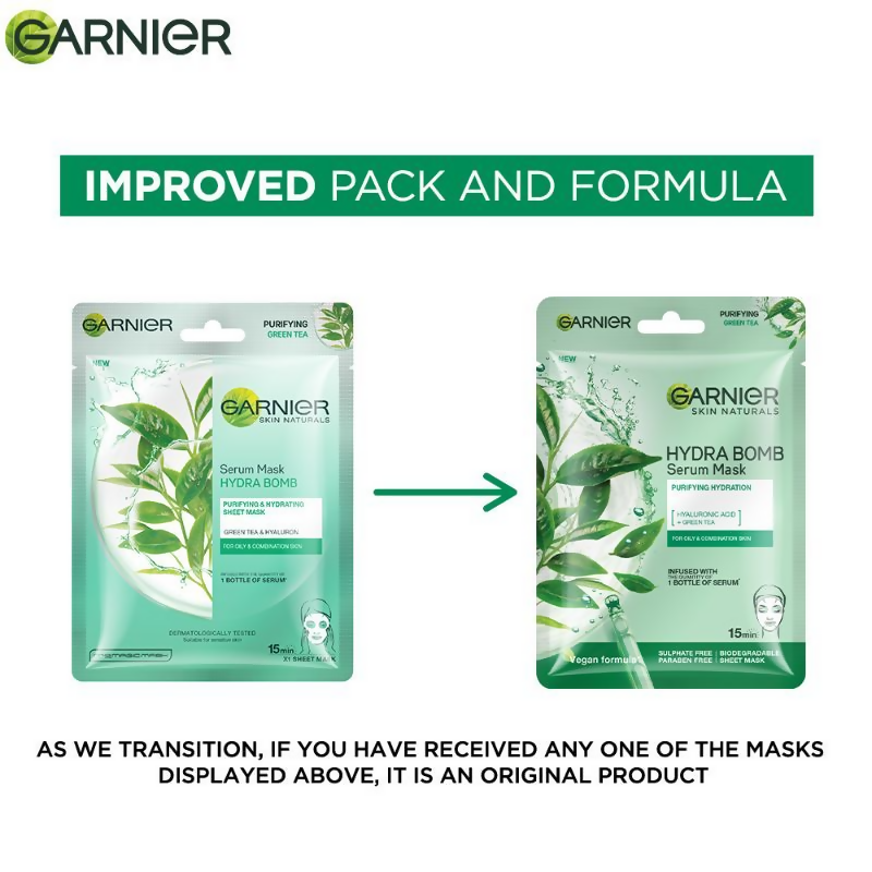Garnier Skin Naturals Hydra Bomb Green Tea Face Serum Sheet Mask | Grab2Buy