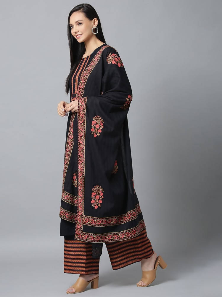 Yufta Women Black & Pink Yoke Design Kurta with Palazzo & Dupatta | Grab2Buy