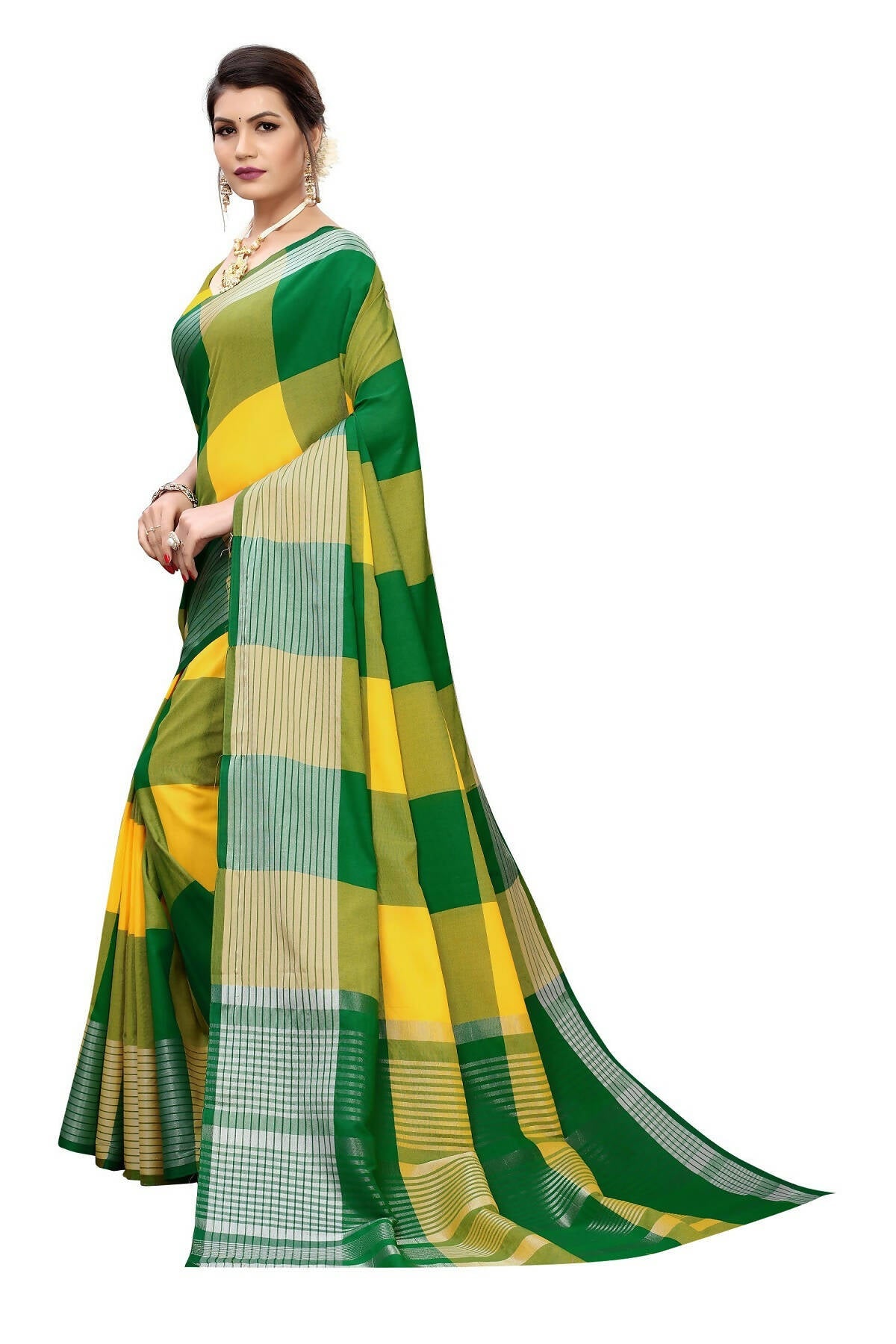 Vamika Yellow Cotton Silk Weaving Saree (Gamma Checks Yellow) | Grab2Buy