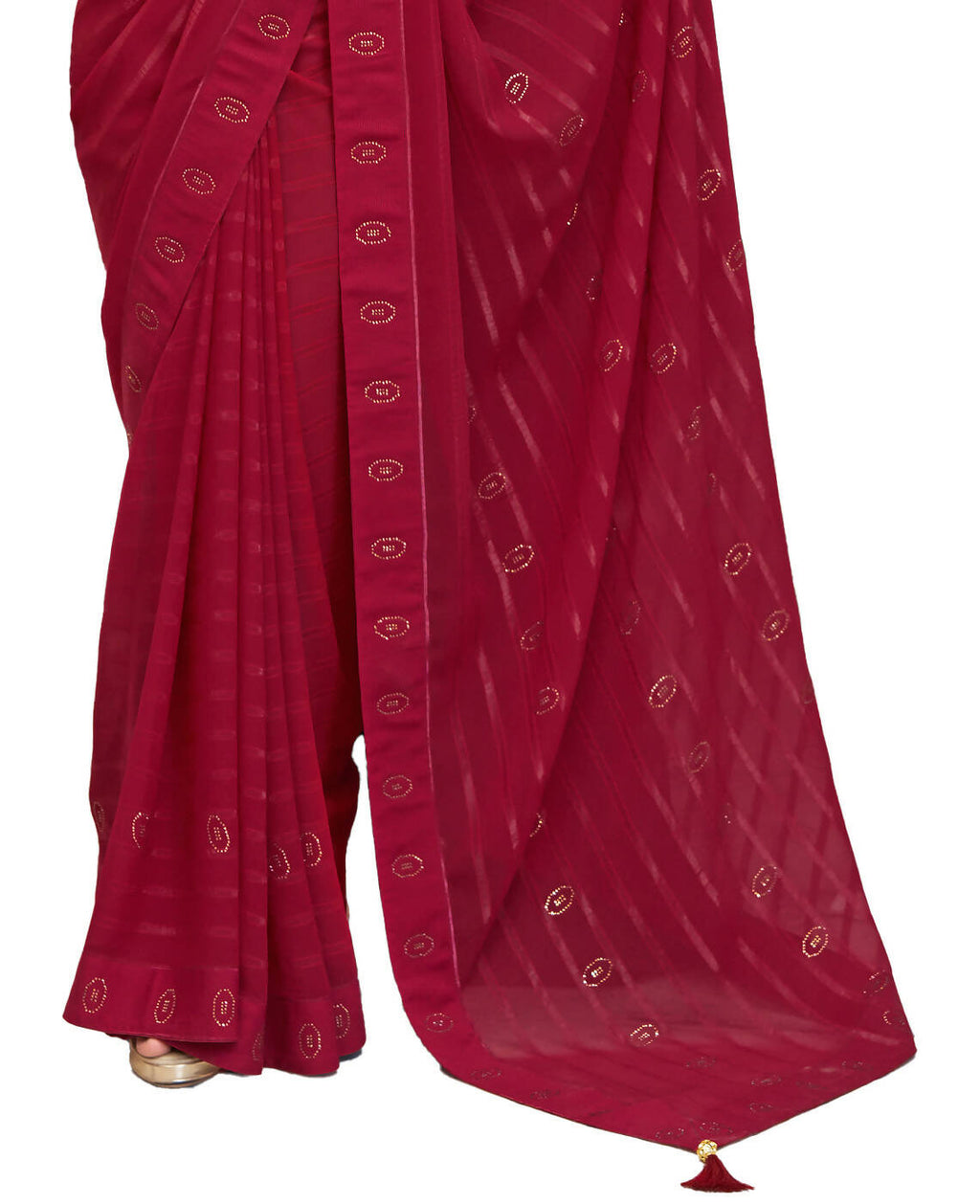 Maroon Georgette Swaroski Work Saree With Unstitched Blouse Piece - Juhi | Grab2Buy