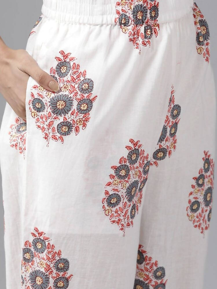 Yufta Peach Hand Block Printed Kurta with Trouser and Dupatta | Grab2Buy