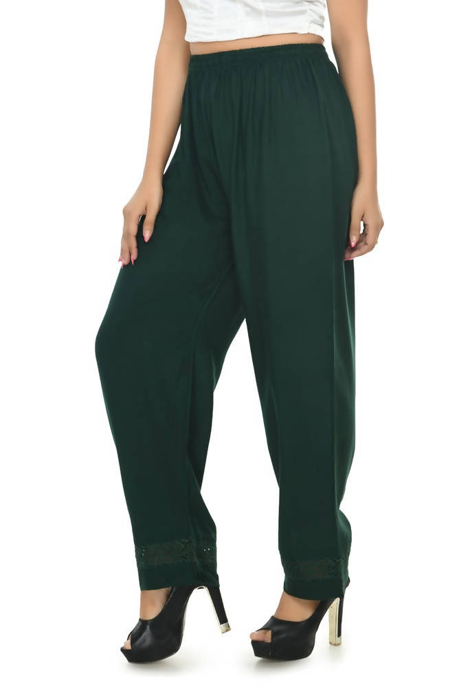 Mominos Fashion Moeza Reyon Cotton Bottle Green Straight Palazzo | Grab2Buy