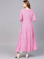 Yufta Women Pink & White Lehariya Print Anarkali Kurta | Grab2Buy