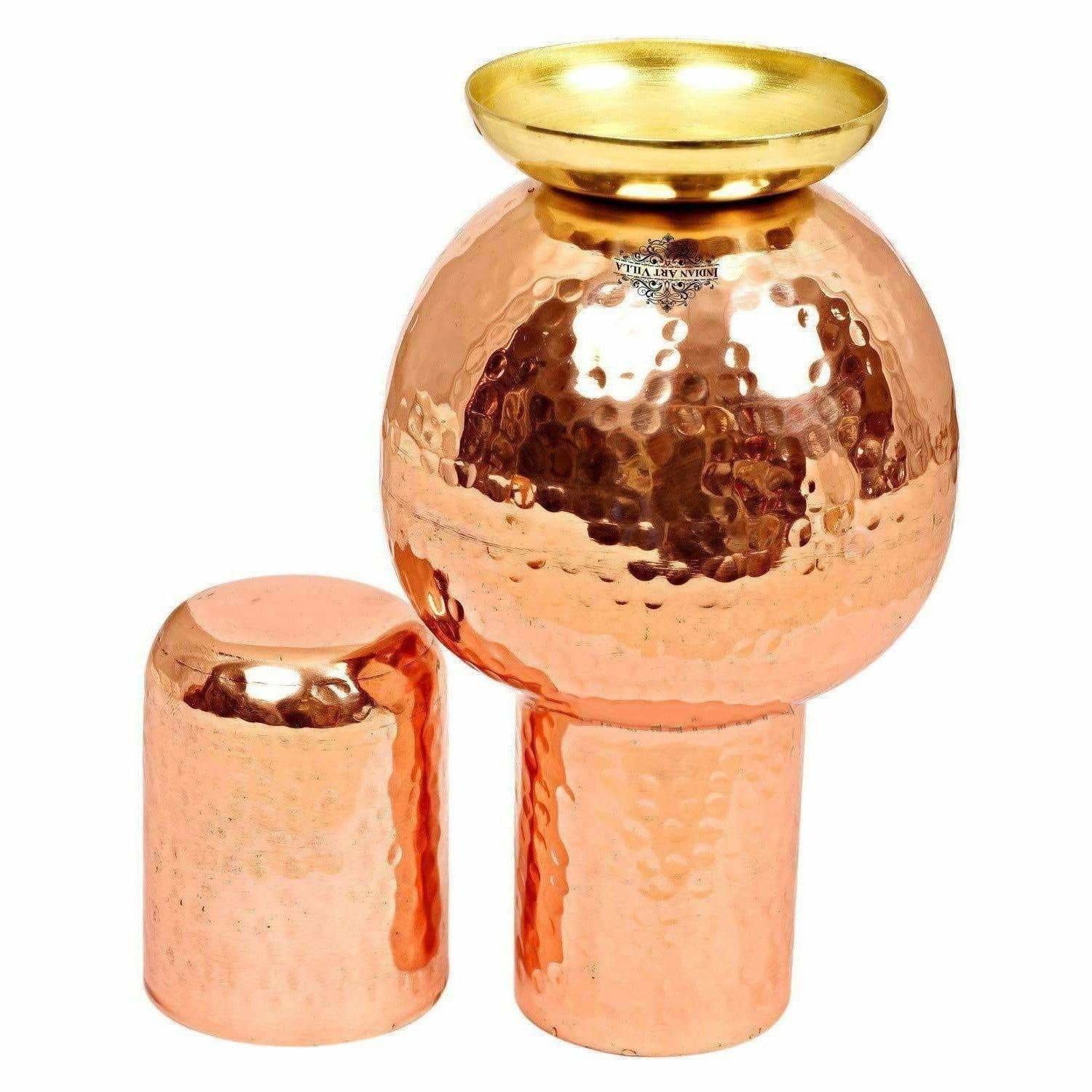 Pure Copper Surai Design Bedroom Water Bottle with Inbuilt Glass | Grab2Buy