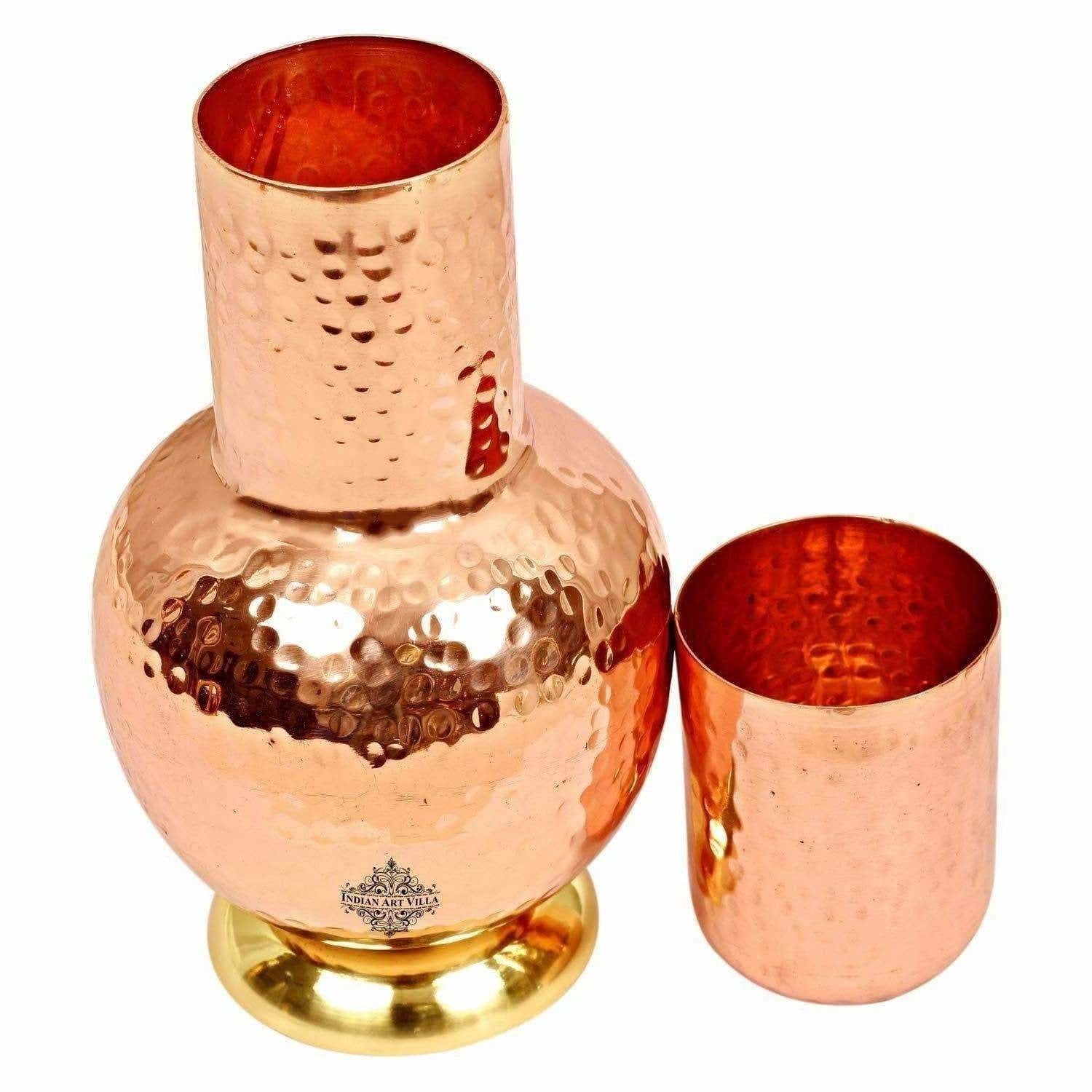 Pure Copper Surai Design Bedroom Water Bottle with Inbuilt Glass | Grab2Buy
