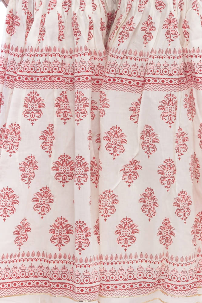 Mominos Fashion Cotton Block Print With Lace Work Off White Red Color Prints Palazzo | Grab2Buy