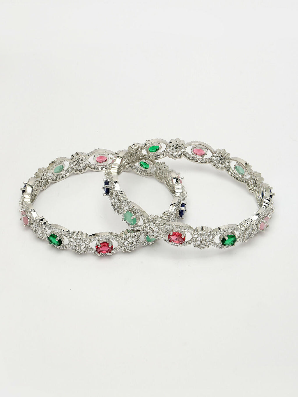 NVR Women's Set of 2 Multi-Coloured CZ Stone-Studded Handcrafted Bangles | Grab2Buy