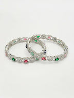 NVR Women's Set of 2 Multi-Coloured CZ Stone-Studded Handcrafted Bangles | Grab2Buy