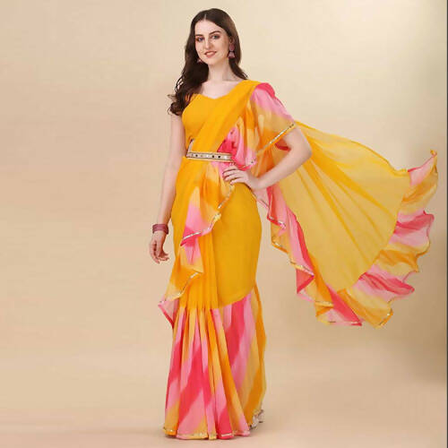 Women's Partywear Designer Yellow Georgette Fancy Saree - Dyuti | Grab2Buy