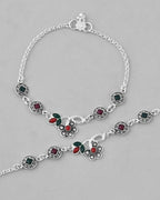 VOJ Set of 2 Traditional Multi Color Stone Studded Designer Anklet