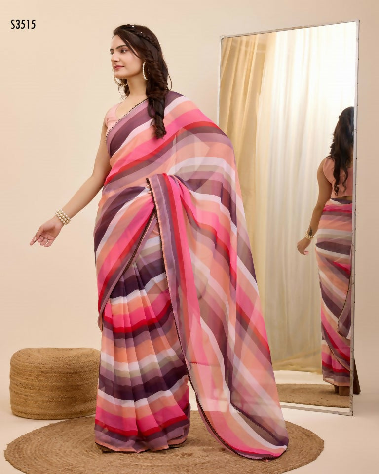 Pink Georgette Designer Printed Ready To Wear Saree - Ibiza | Grab2Buy