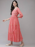 Yufta Coral Pink Embellished Embroidered Ethnic Dress | Grab2Buy
