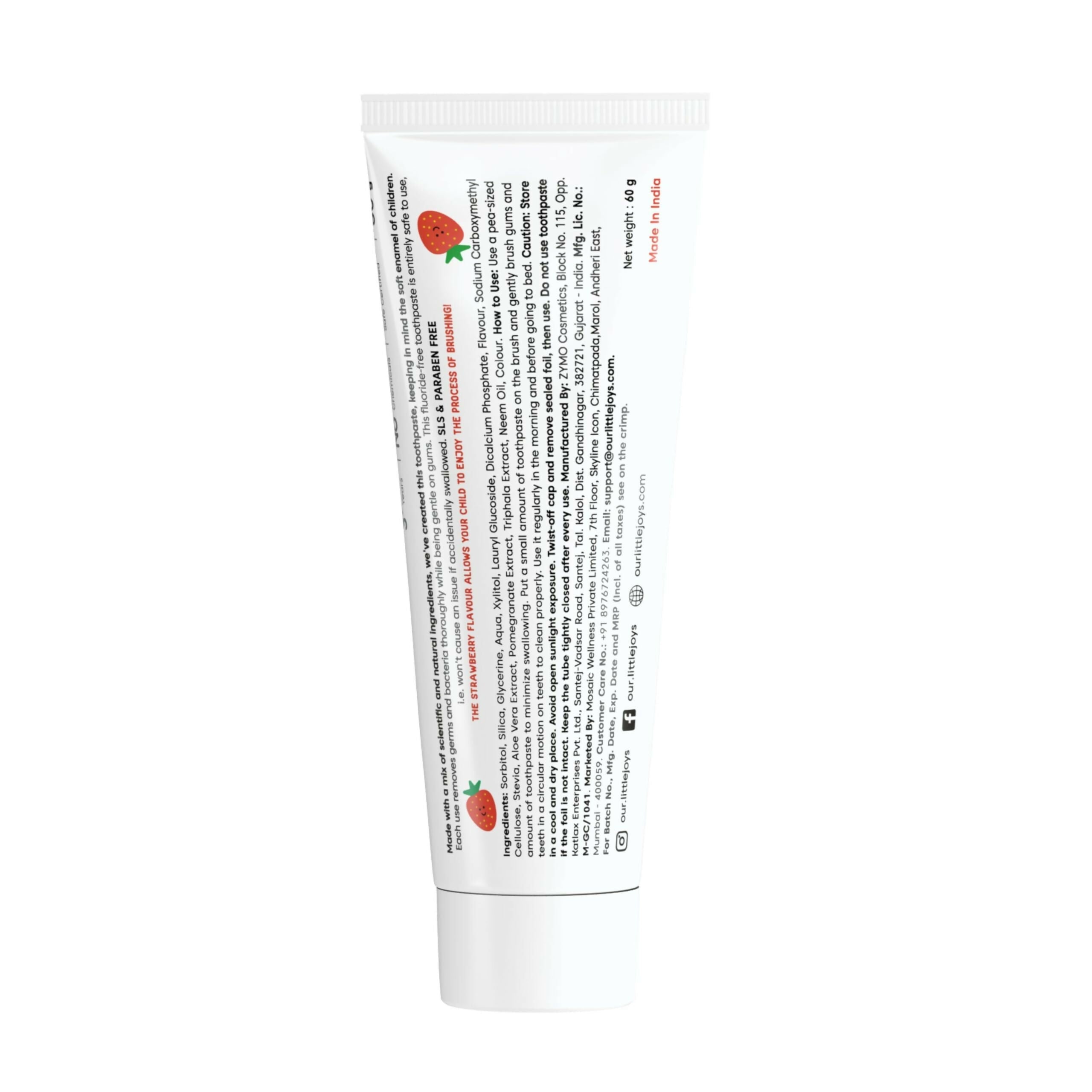 Little Joys Joys Strawberry Flavour Toothpaste For Kids (2-5 Yrs) Strengthens Gums & Whitens Teeth