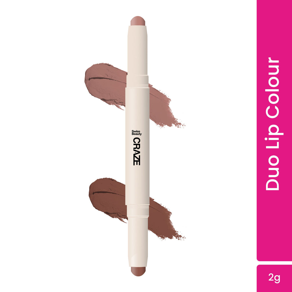 Swiss Beauty CRAZE Duo 2 In 1 Satin Matte Finish Lipstick Non-Transfer Lip Colour - 03 Choco Spice | Grab2Buy