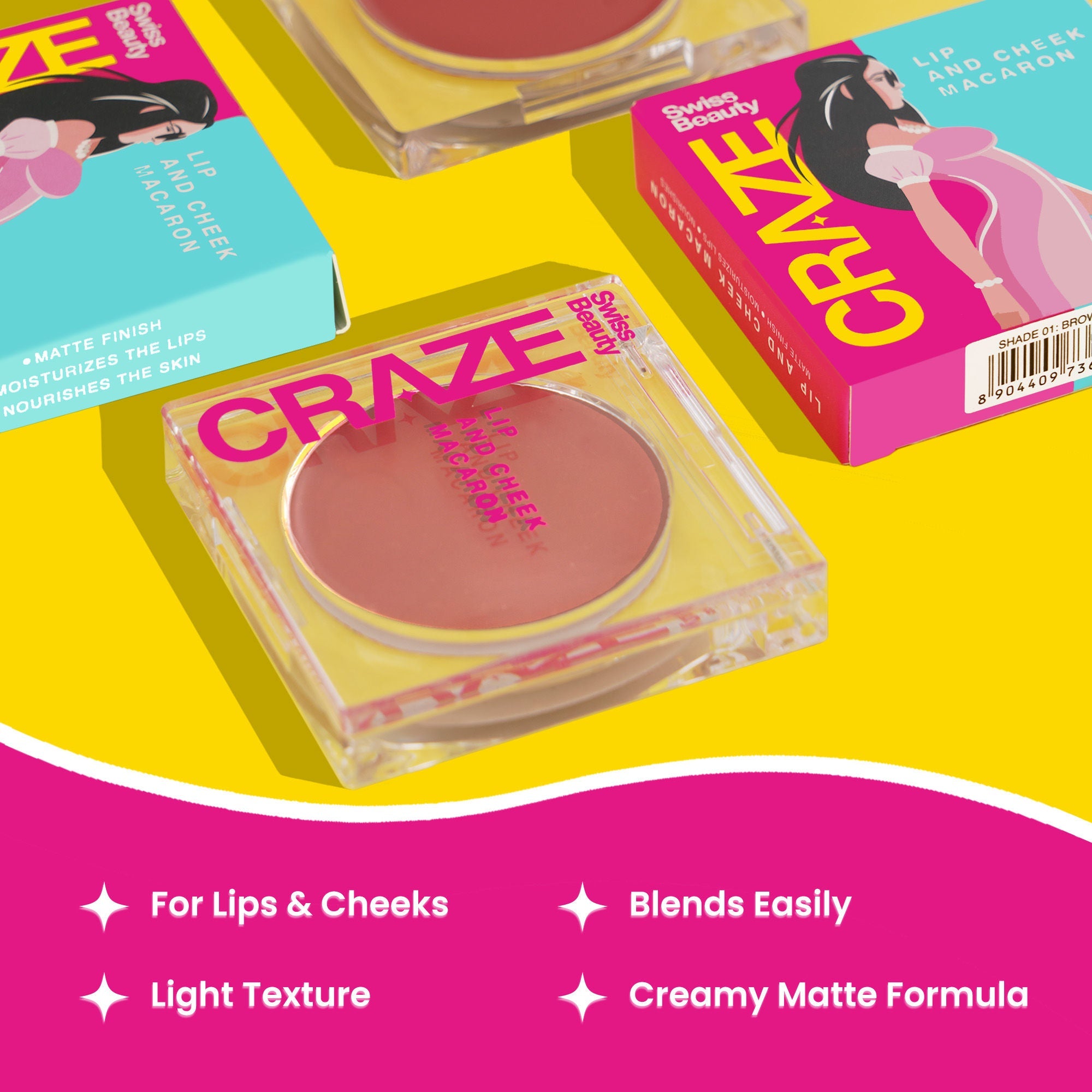 Swiss Beauty CRAZE Lip & Cheek Macaron With Vitamin E And Olive Oil - 01 Brown Pie
