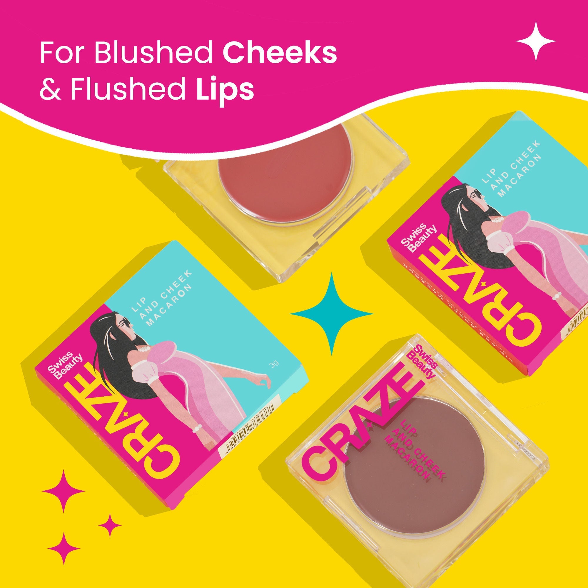 Swiss Beauty CRAZE Lip & Cheek Macaron With Vitamin E And Olive Oil - 05 Strawberry