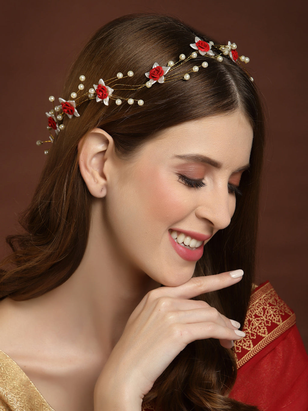 Panash Women Gold-Toned & Red Embellished Tiara | Grab2Buy