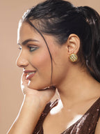 Gold-Toned Green Contemporary Gold-Polished Studs Earrings - Ruby Raang | Grab2Buy