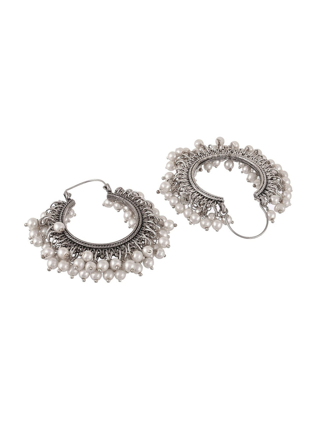 Shoshaa Silver-Toned & White Contemporary Hoop Earrings | Grab2Buy