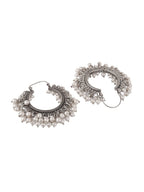 Shoshaa Silver-Toned & White Contemporary Hoop Earrings | Grab2Buy