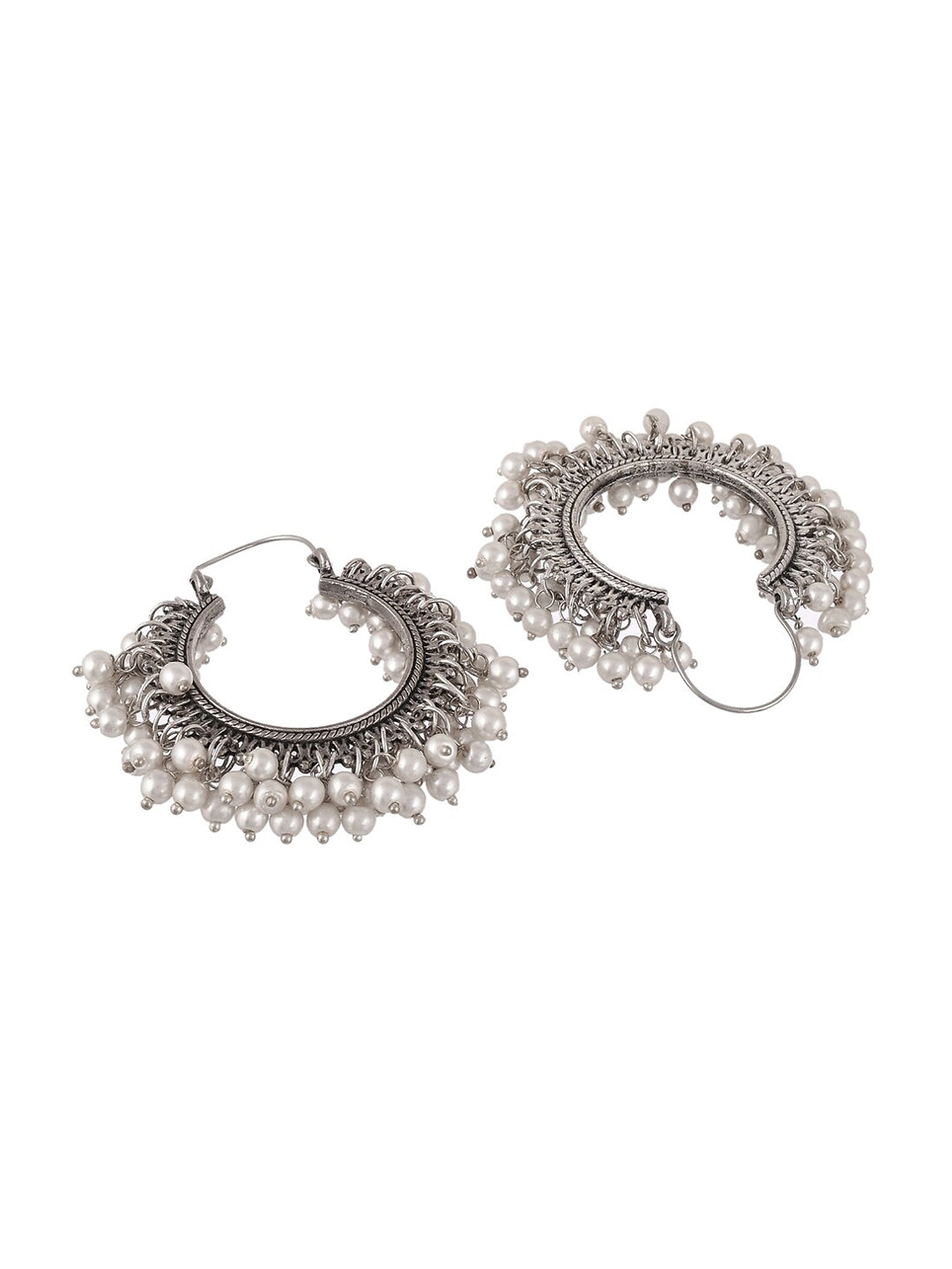 Shoshaa Silver-Toned & White Contemporary Hoop Earrings | Grab2Buy