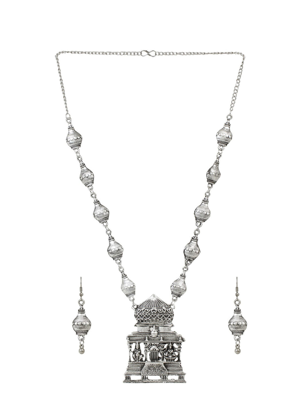 Cardinal Silver-Toned Oxidized Long Jewellery Set | Grab2Buy