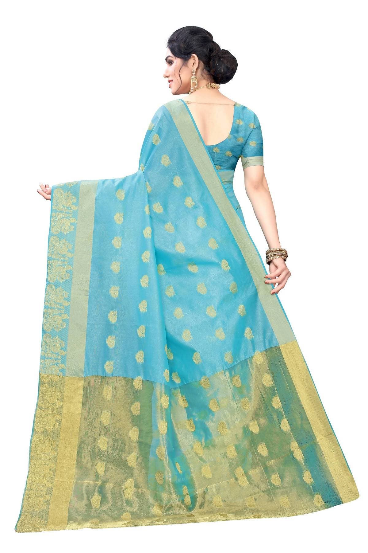 Vamika Banarasi Jacquard Weaving Sky Blue Saree | Grab2Buy