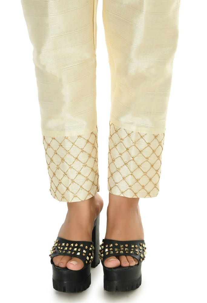 Mominos Fashion Moeza Silk Off White Color Pant | Grab2Buy