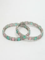 NVR Women's Set of 2 Multi-Coloured CZ Stone-Studded Handcrafted Bangles