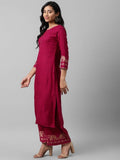 Yufta Women Pink And Golden Pure Cotton Solid Kurta with Palazzo and Dupatta | Grab2Buy